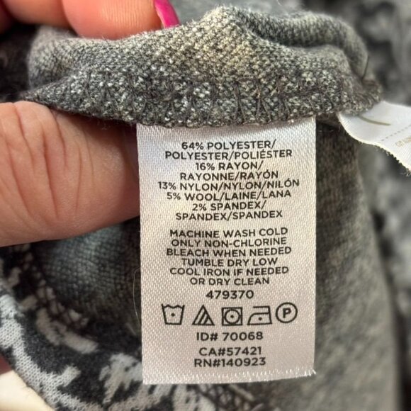 Loft Gray & White Floral Long-Sleeve Dress Size M With Back Zipper - Picture 8 of 11